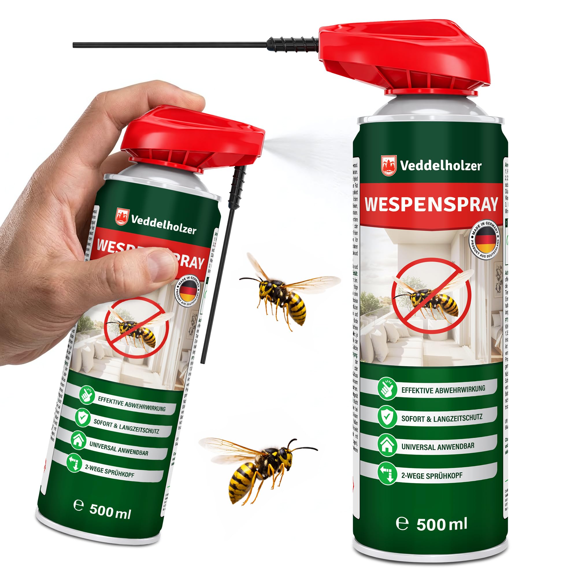 Veddelholzer 500 ml Wespenspray extra stark– Effektive Wespen Abwehr Anti Wespen Spray mit Sofortwirkung gegen Wespen im Haus, Garten & auf der Terrasse