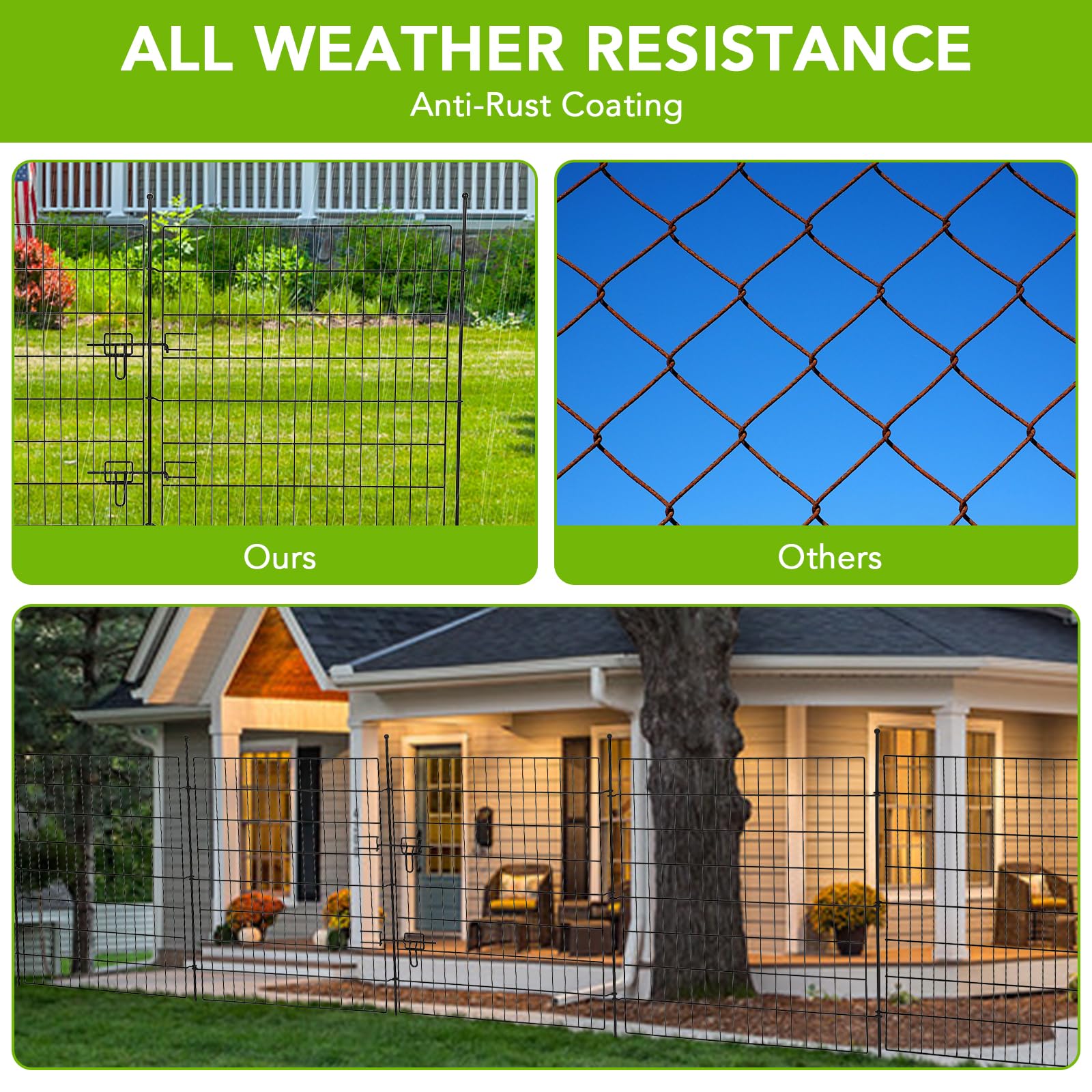 Set De 15 Vallas De Jardín Exterior, 81 cm x 74 cm Valla Decorativa De Metal Para Jardín (Longitud Total: 11 m), Para Exteriores, Para Perros y Animales, Para Patio, Parterres y Jardín.