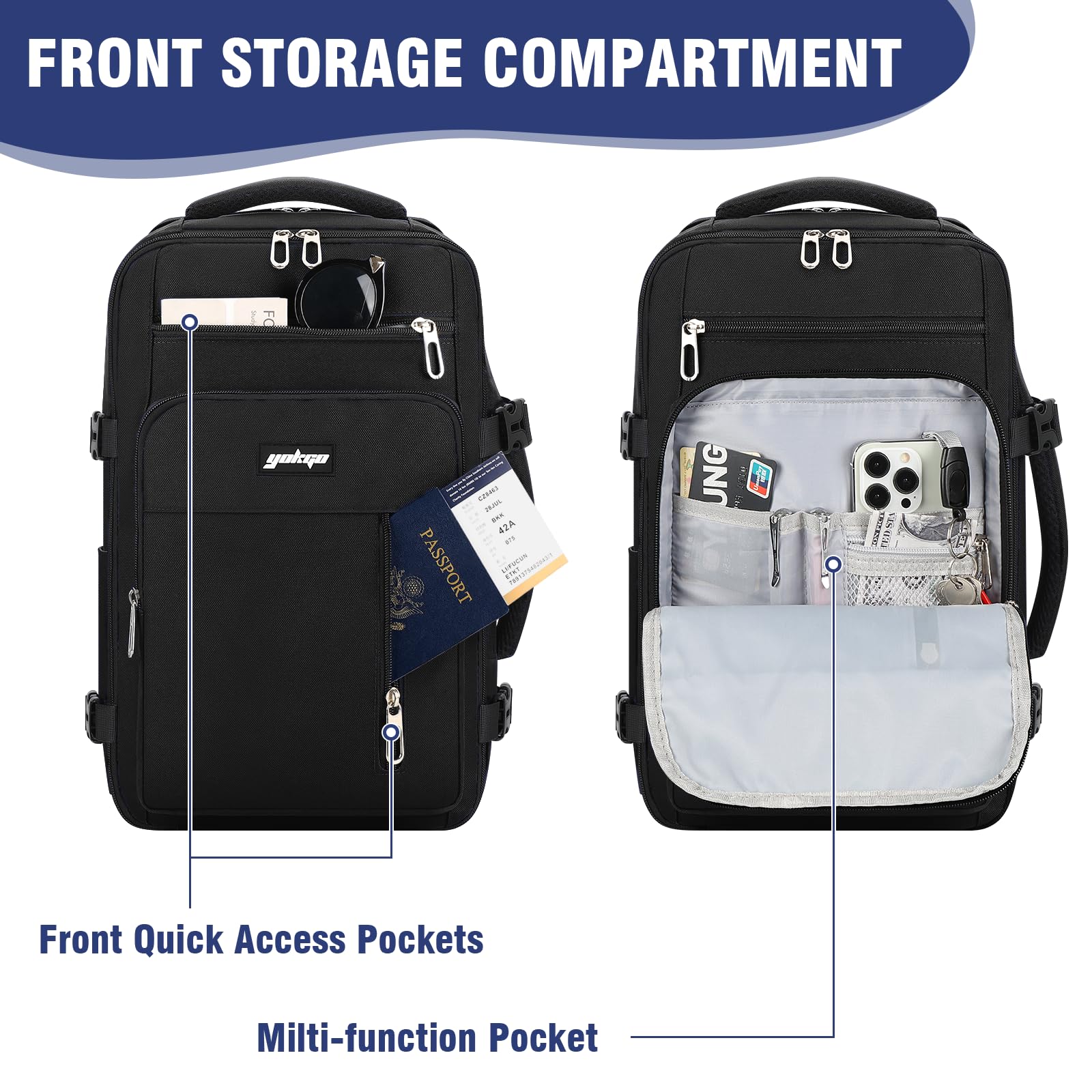 YOKGO Zaino Ryanair 40x20x25, Zaino da viaggio,Bagaglio a Mano 40x20x25 Ryanair, Zaino da Viaggio Aereo Bagaglio a Mano, Zaino Scuola, Zaino Porta PC 15,6”Zaini Zaino Aereo Sotto il Sedile Donna Uomo