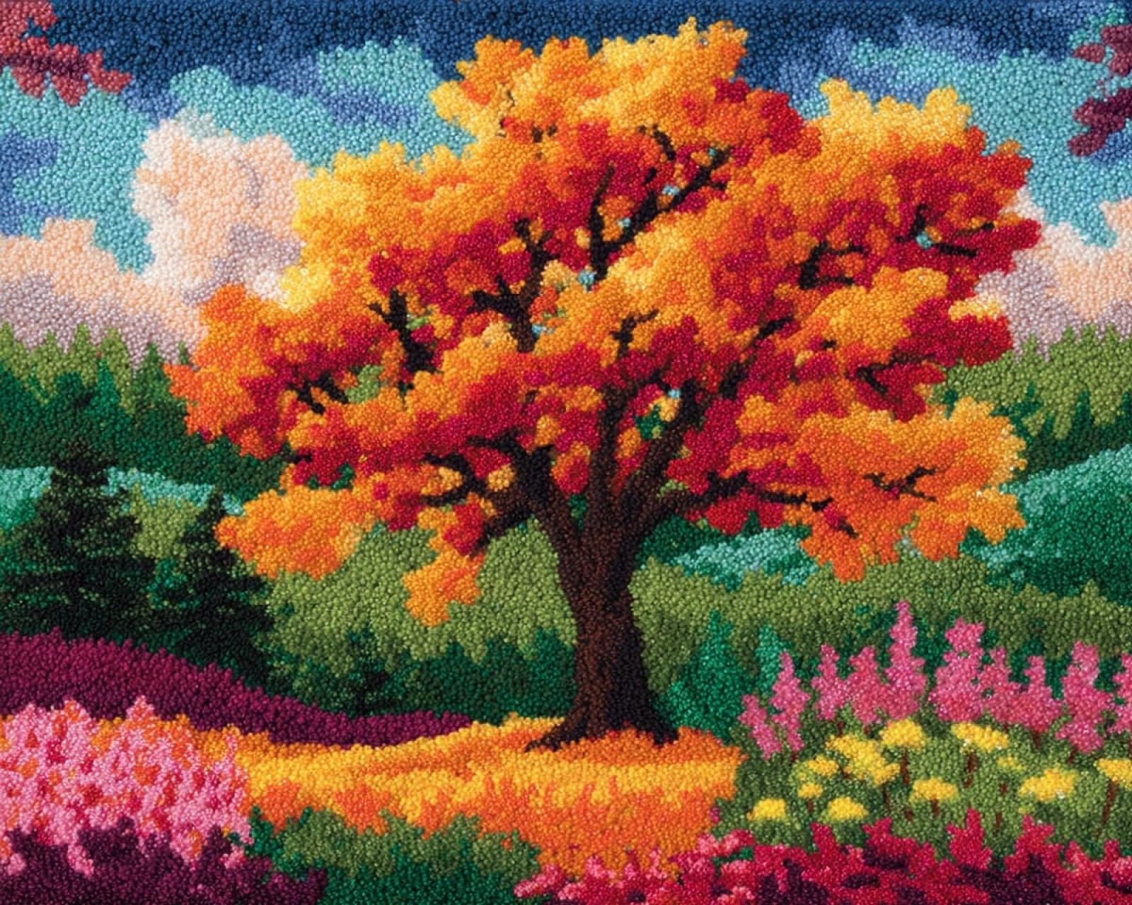 Wallphantom DIY Latch Hook Rug Kit,Flowers on the Tree,Latch Hook Kits for Adults,Home Carpet Rug Making,Needlework Crafts Rug for Home Decor,60x90cm