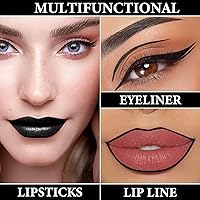 Vista 5 de Juego de 2 delineadores de labios y lápiz labial, kit de brillo de labios de terciopelo pigmentado, juego de delineadores de labios negro mate