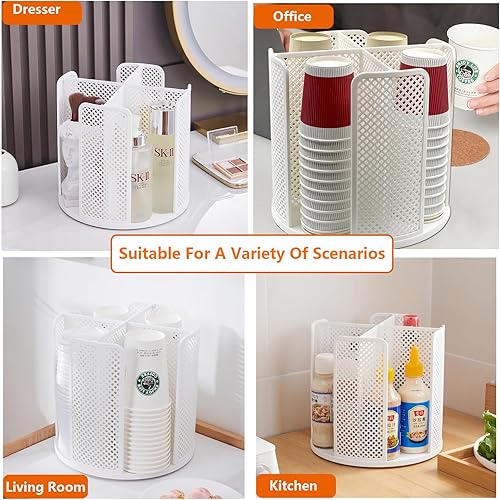 Miniatura 9 de Organizador de tazas y tapas, dispensador giratorio para tazas de café de 5 a 16 onzas, soporte de almacenamiento de vasos de papel con 4