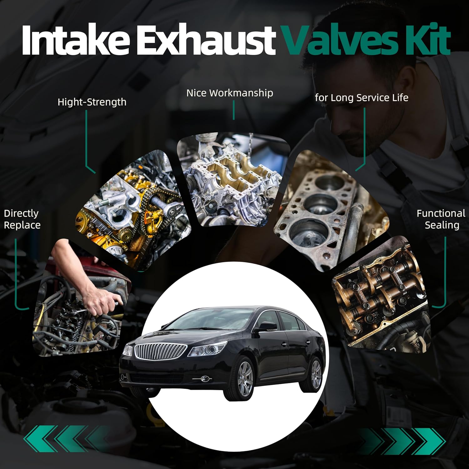 IV323 EV314 Intake Exhaust Valves Fit for Buick Lacrosse Regal Verano Fit for Chevy Cobalt Equinox HHR Impala Malibu Fit for GMC Terrain for Solstice for Sky 2.4l 2.0l 2007-2017 16 PCS