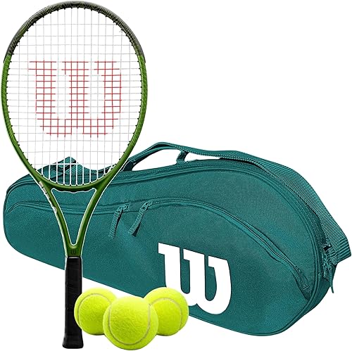 Wilson Blade Feel Comp Jr - Raqueta de tenis incluida con una bolsa de tenis o mochila y pelotas de tenis Bolsa verde Advantage,Mochila Navy