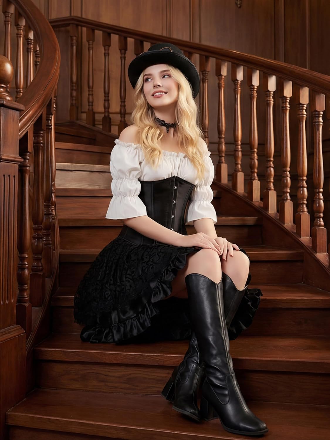 Zhitunemi Underbust Corset Tops for Women: Adult Halloween Costumes Woman 2025 Cosplay Historical Reenactments Themed Parties Small Black