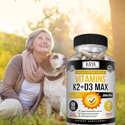 Miniatura 10 de Kaya Naturals Vitaminas K2 con D3 5000IU Suplemento - Suplemento de salud ósea y cardíaca - Suplemento de vitamina K2 MK-7 fácil de tragar -