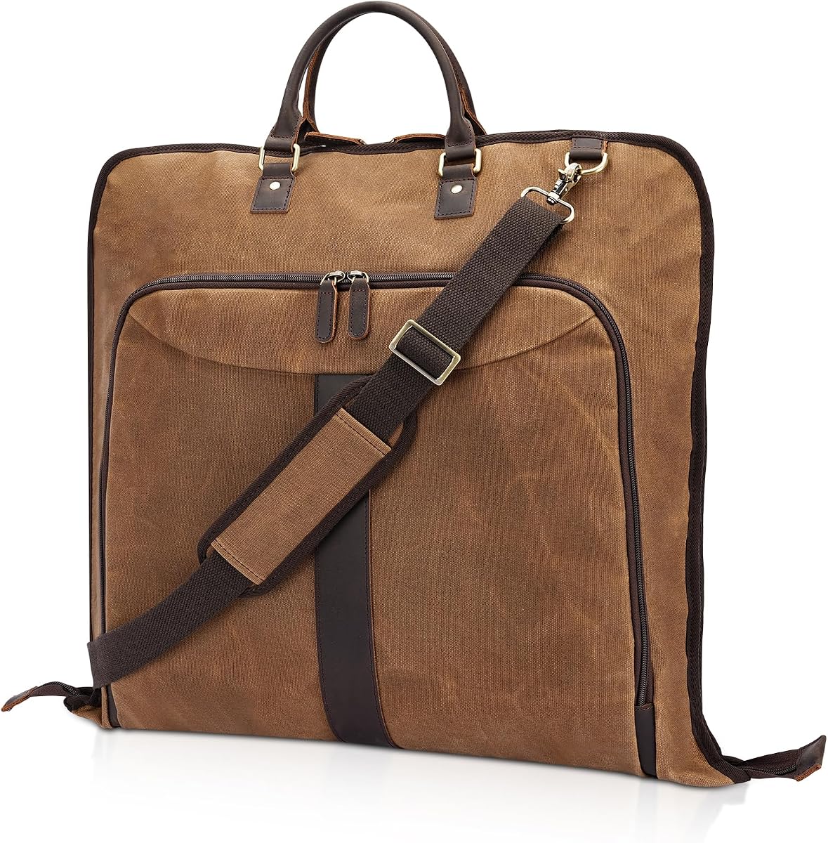 Polare Waxed Canvas Full Grain Leather Trim Garment Carry On Bag for Travel, Foldable Hanging Suitcase Weekender Dust-Proof Garment Waterproof Cover with YKK Zipper and Adjustable Strap
