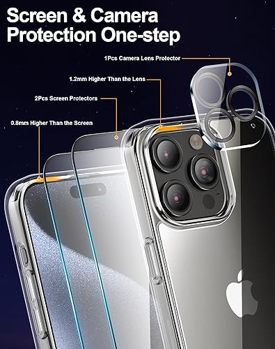 Miniatura 4 de Eastcoo Funda transparente de ajuste delgado para iPhone 15 Pro de 6.1 pulgadas con 2 protectores de pantalla de vidrio templado + 1 protector de