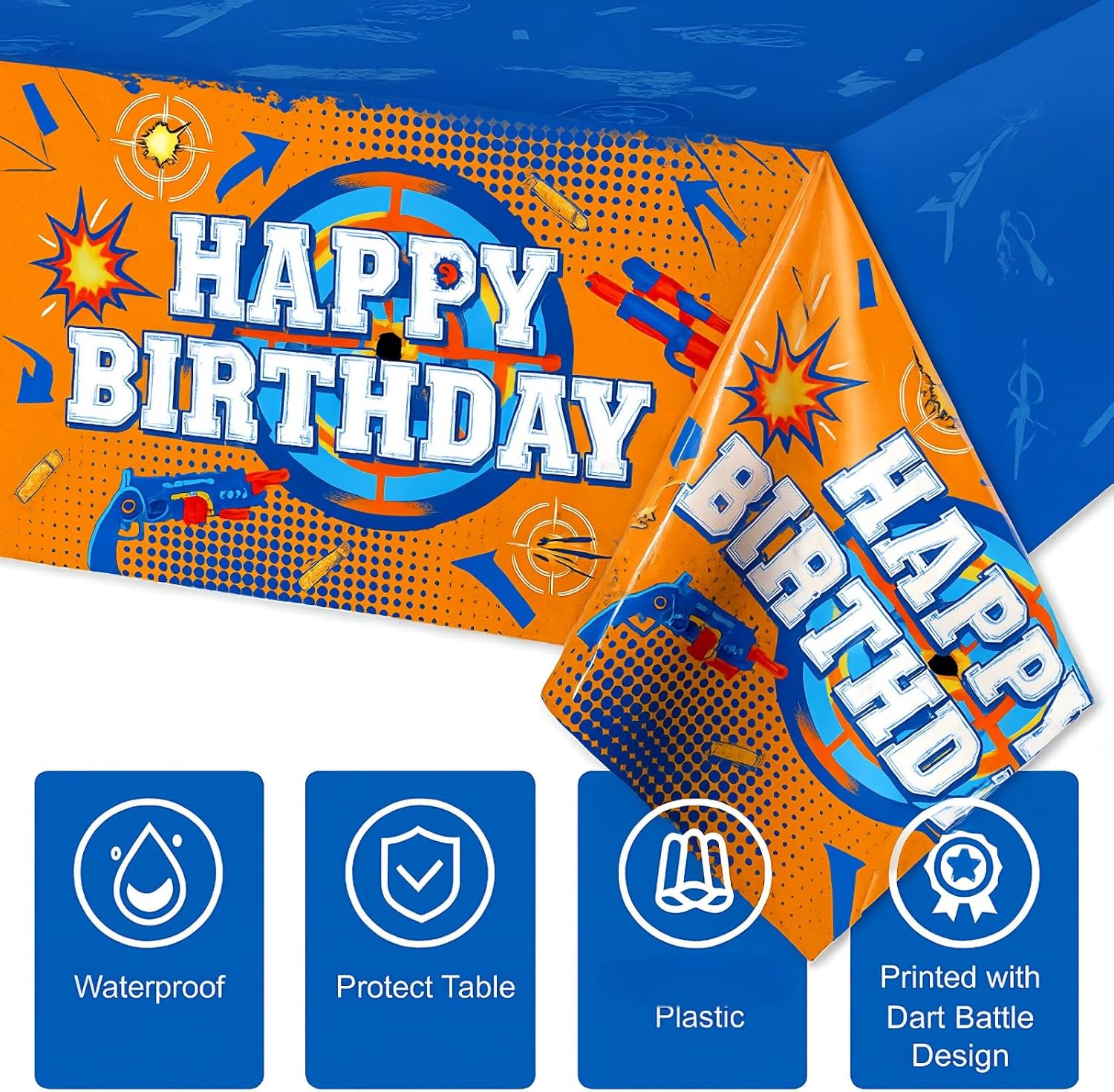 Tatuo 3 Pieces Dart Battle Tablecloth Dart Battle Table Cover Gun Game Themed Rectangle Plastic Table Cover Party Supply for Gunfight Game Theme Birthday Party, 54 x 108 Inches image 3