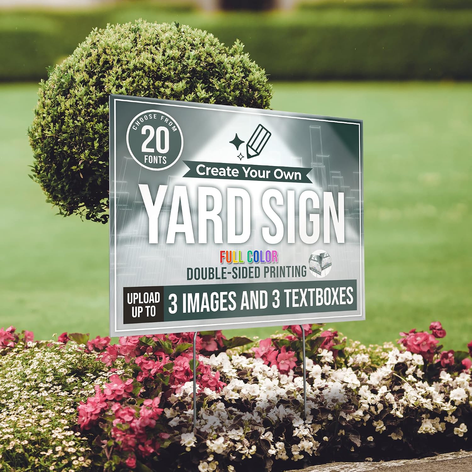 2 Pack 24x18" Double Sided Custom Yard Sign with Metal Stakes, Personalized Full Color Corrugated Yard Sign for Outdoors, Front and Back Custom Printed Personalized Lawn Sign (Design 2)