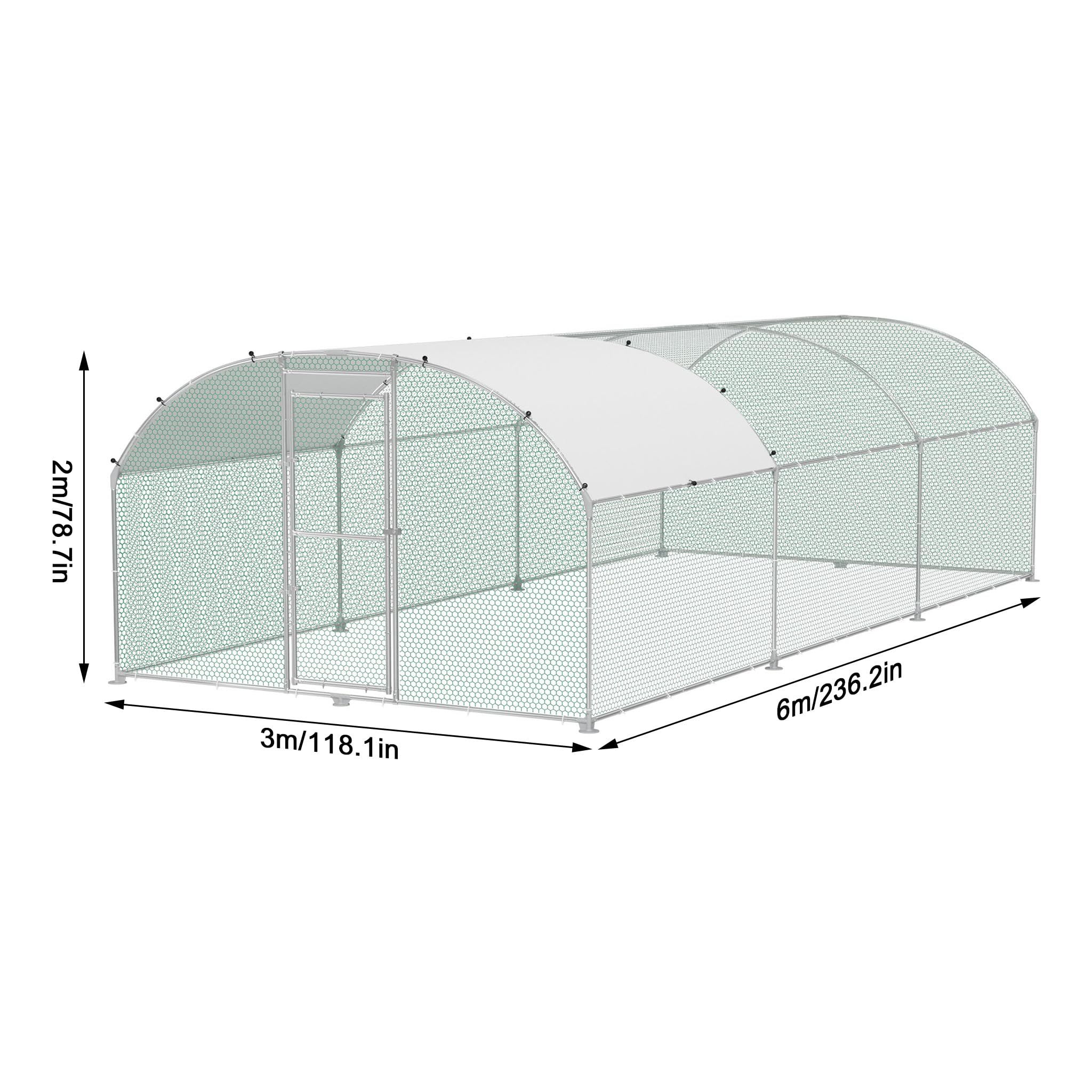 FIVMEN pollaio 3 x 6 m recinto esterno polli acciaio zincato, pollaio con arco, protezione solare, tetto, porta e palo, recinto di pollame stabile, gabbia di pollo, piccolo recinto per animali