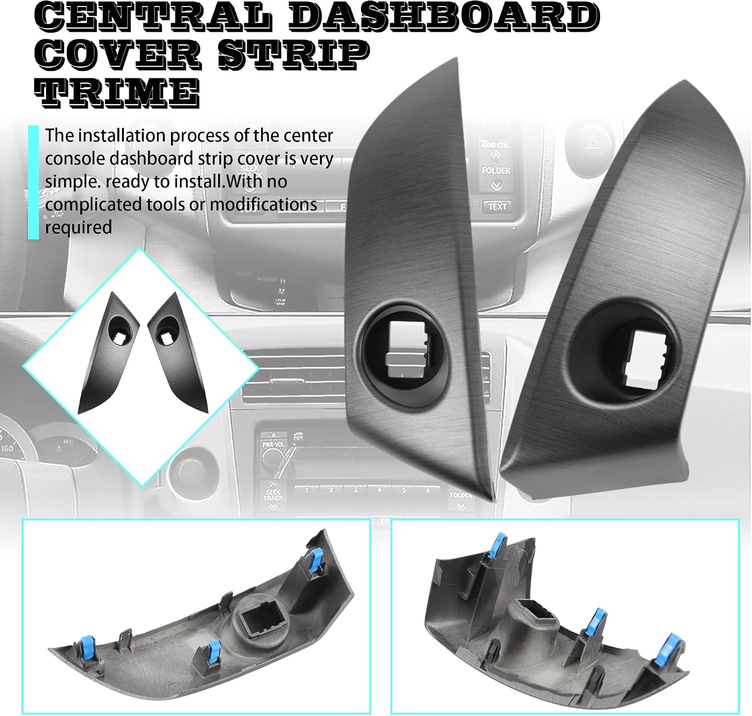 1 Pair Central Dashboard Cover Strip Trim Left and Right Compatible with 2006-2012 Toyota RAV4 Base Limited EV Sport Replaces 55413-42070-B0 55412-42060-B0