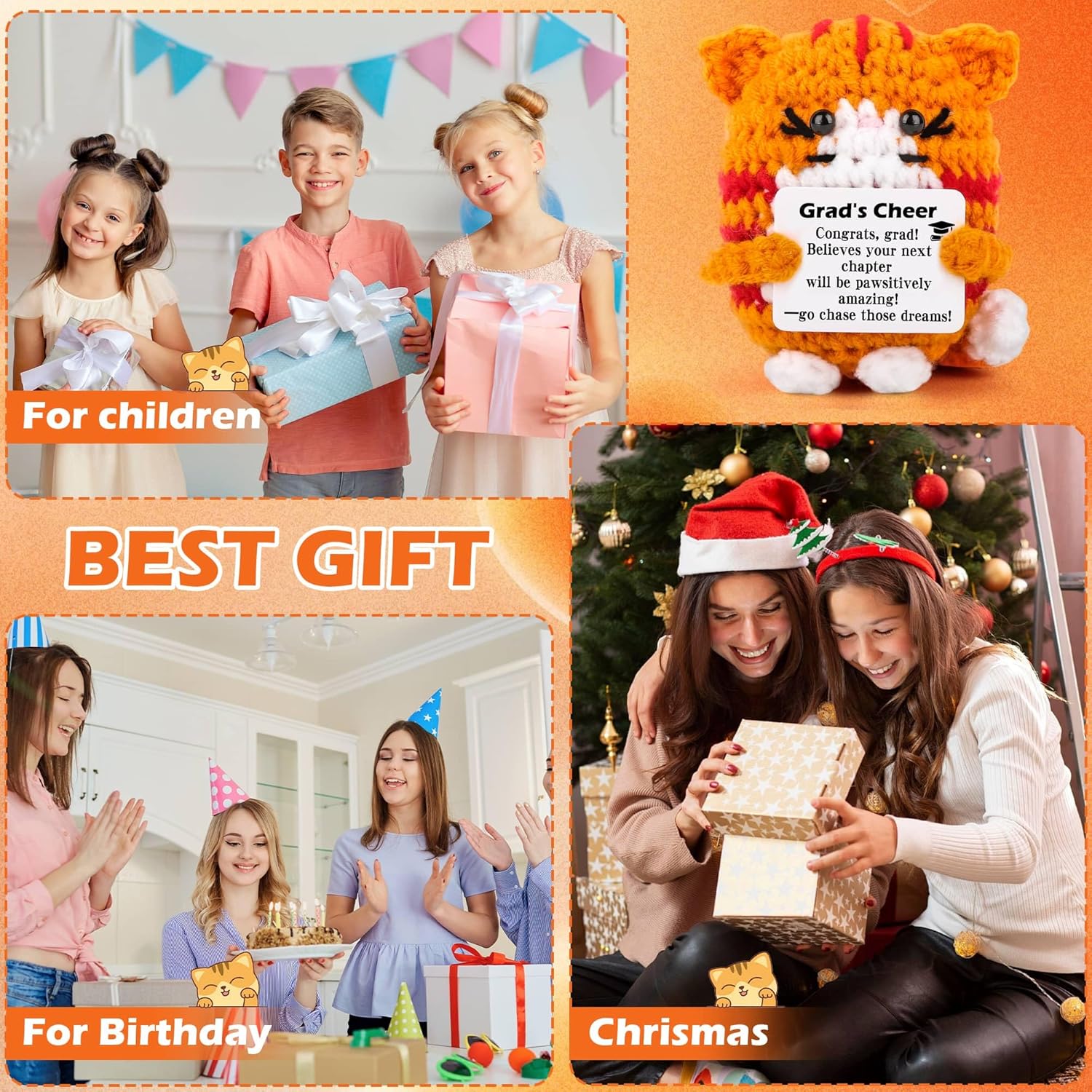 Graduation Gifts for Her Him, Mini Funny Handmade Crochet Cat Graduation Gifts for Women Men, Inspirational Grad Gift Emotional Cat Support Cute Decor - Image 4