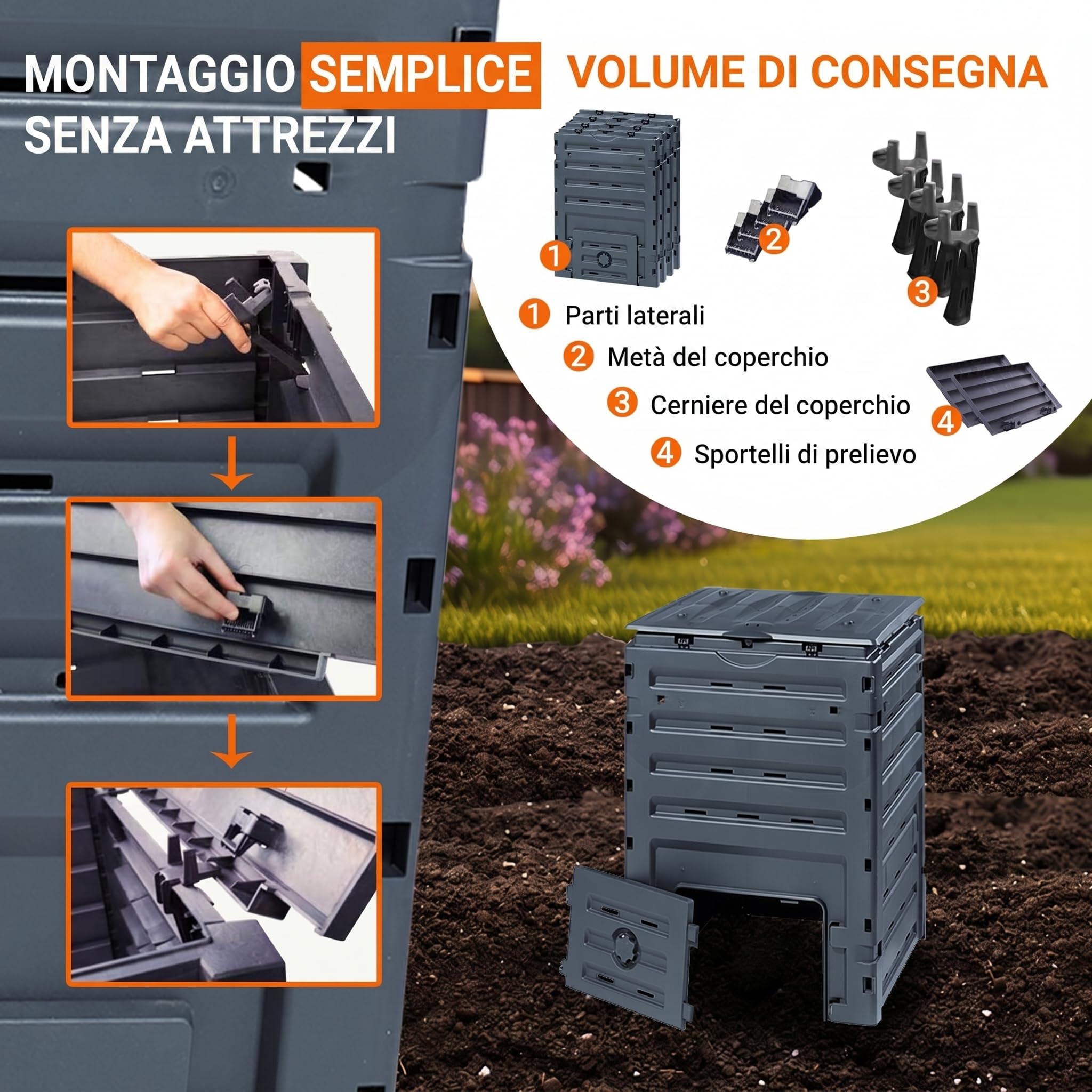 GARANTIA ECO-MASTER compostiera in plastica 300 litri nero