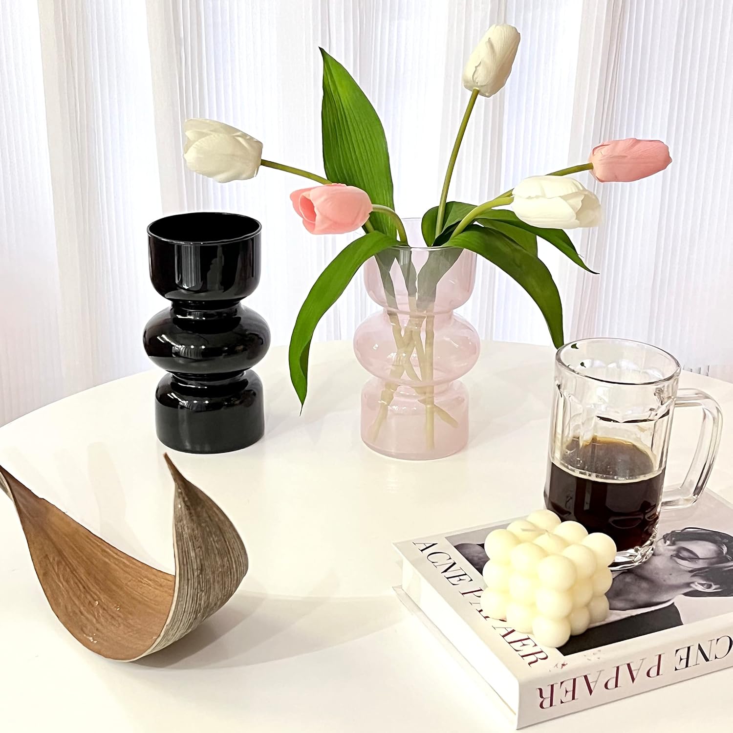 BLOFLO Pink Transparent Glass Hydroponic Vase, 7Inches Colored Glass Vase for Flower, Modern Geometric Three-Layer Floral Vases for Home Office Wedding Table Décor(Pink) - Image 3