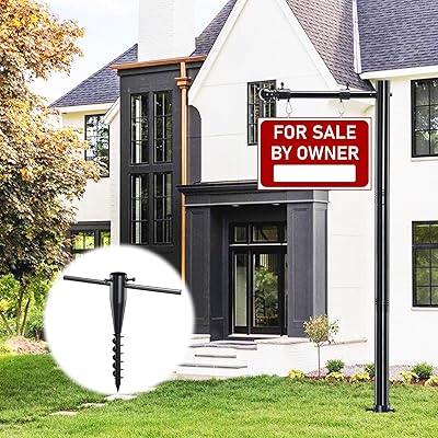 Real Estate Sign Post, 100 inch Realtor Yard Sign Post for Sale Signs, Rent Signs, Open House Signs for Real Estate, 35" Arm Holds up to 25" Sign, Black (No Sign Included)