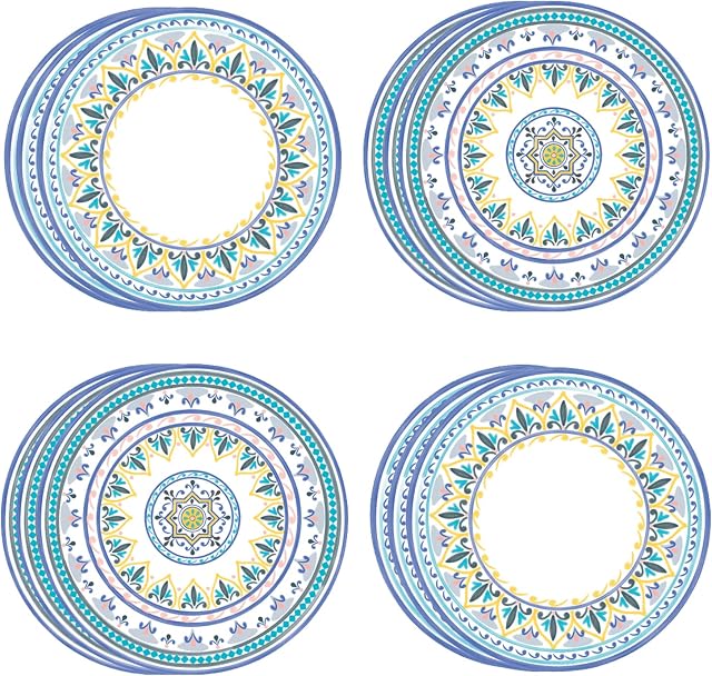 Talking Tables Moroccan Geometric Yellow & Blue Paper Plates | Bold Colourful Disposable Party Tableware for Summer, Birthday, Recyclable - 12 Pack,23 centimeters