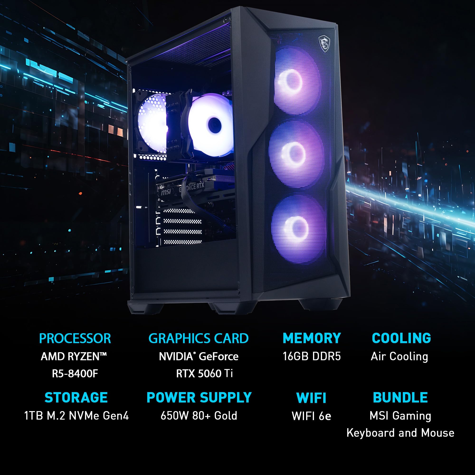 msi Codex Z2 Gaming Desktop: AMD R5-8400F, GeForce RTX 5060 Ti 8G