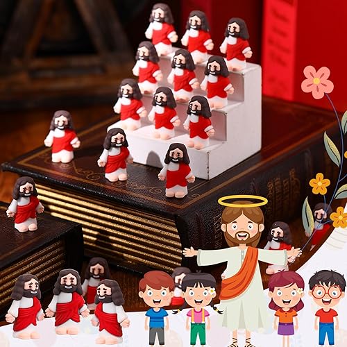 Miniatura 4 de Bememo 100 piezas de juguetes de Jesús, figura clásica de Cristo, salvador religioso, muñeca de Jesús, pequeña figura de Jesús para esconderse y