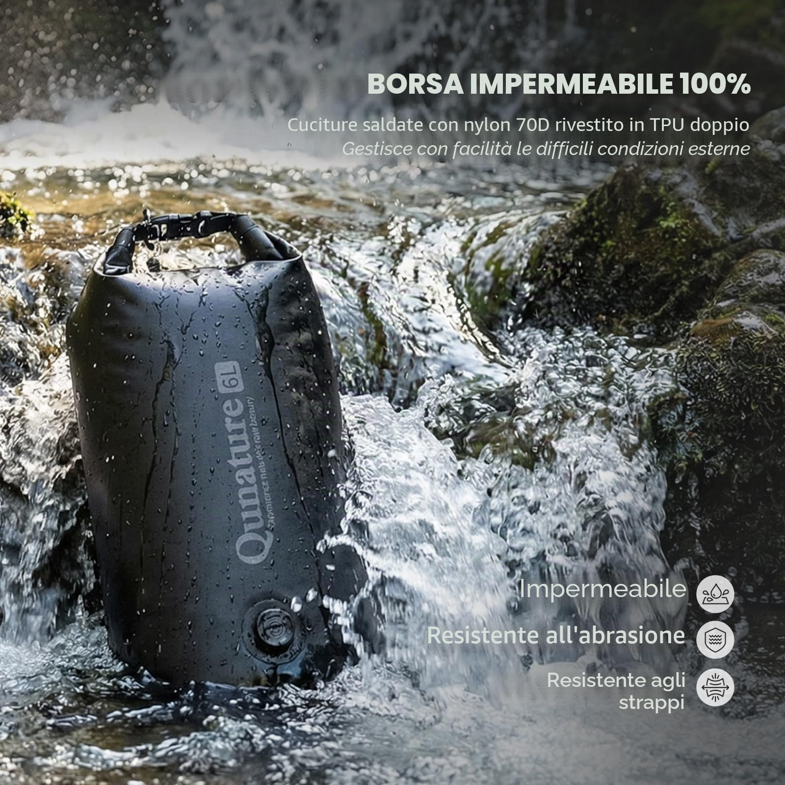 Borsa Impermeabile per Forcella Anteriore Bici 6L, Sacca Dry Bag con Base Magnetica e Valvola a Compressione, con Chiusura Roll-Top, per Bikepacking Spiaggia Ciclismo