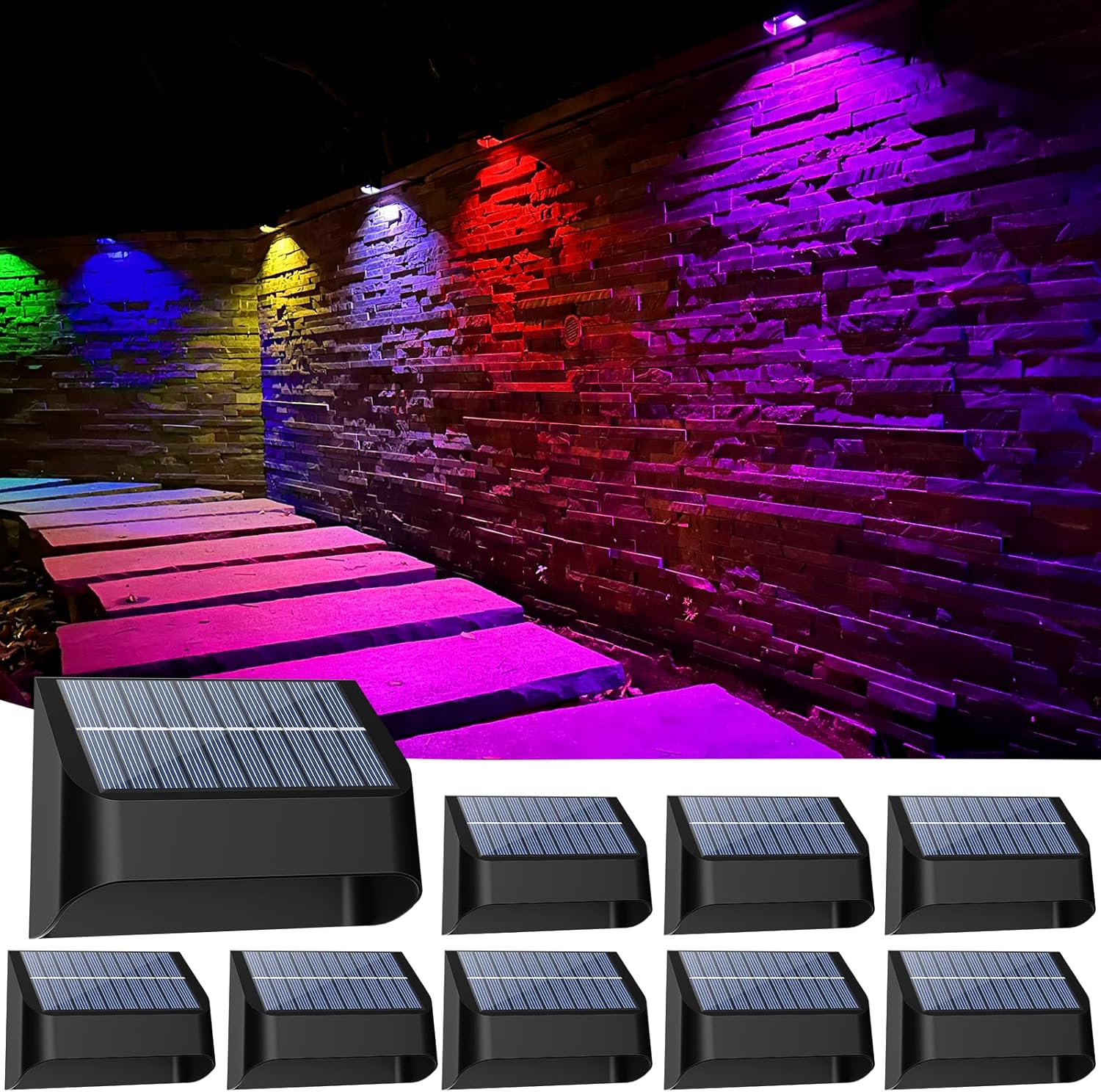 Yivsen Solar Fence Lights, Warm White & RGB Fence Lights Outdoor Step Lights Outdoor Waterproof LED Solar Lighting for Outside, Backyard, Patio, Deck, Stair Handrail, Pool and Wall(12 Pack,Black)