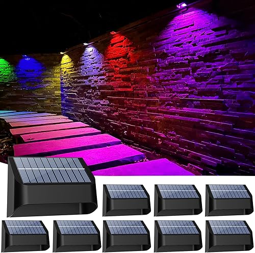 Luces solares para valla, luces de valla de blanco cálido y RGB para exteriores, luces de paso al aire libre, iluminación solar LED impermeable para