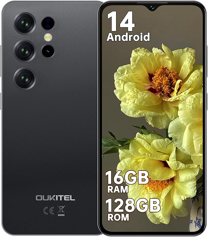 OUKITEL C2 Telefonos Moviles Libres 2025-16GB RAM+128GB ROM/TF 1TB Telefono Movil, Batería 5000mAh, 6.52" HD Pantalla Android 14 Smartphone, Cámara 13MP+5MP, 4G Dual SIM/Face ID/Altavoz 95 dB, Negro