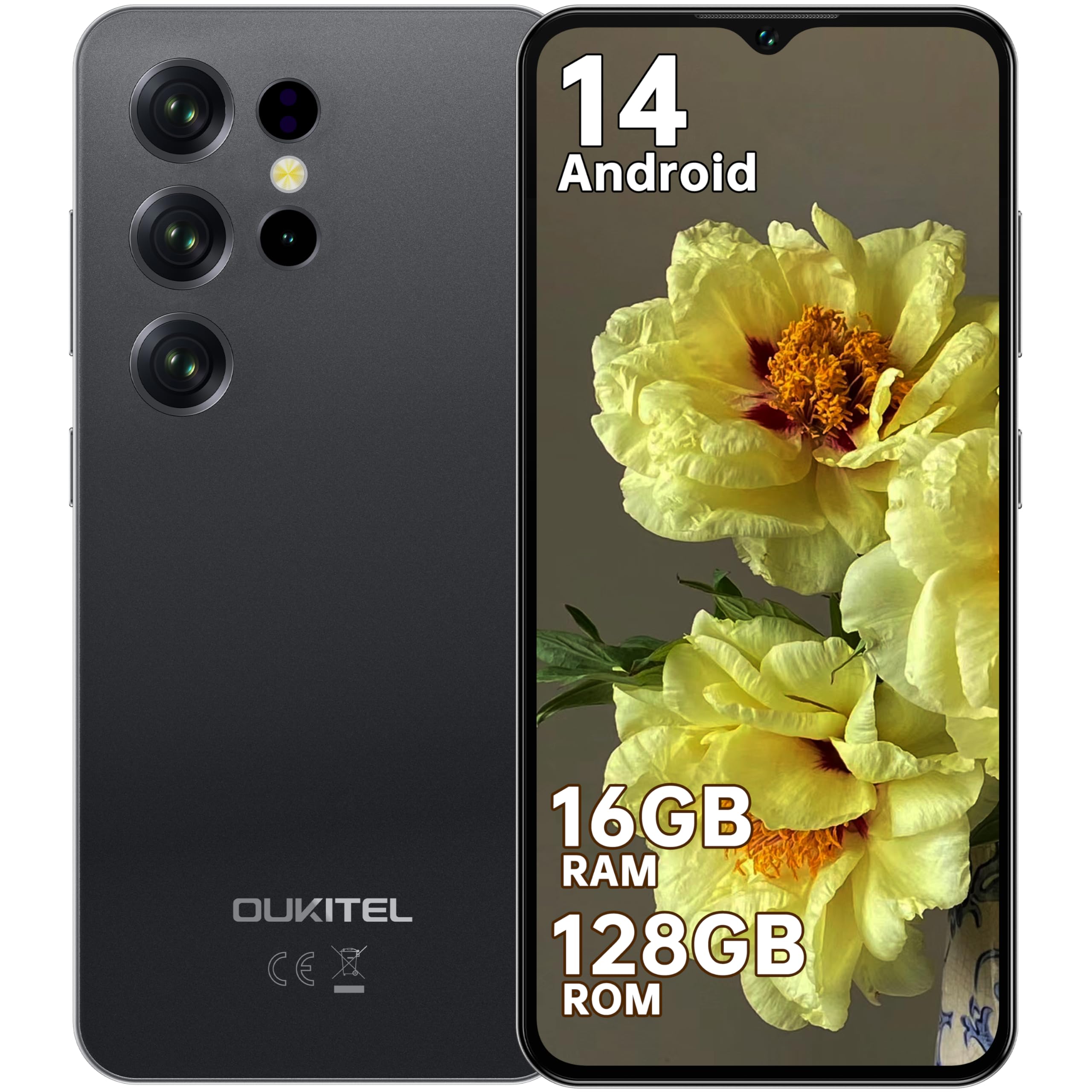 OUKITEL C2 Smartphone 16(4+12) GB + 128GB/TF 1TB 6,52" HD 5000nAh Telefono Cellulare 2025, 13MP+5MP Camera Telefono Android 14 Cellulari e Smartphone Dual SIM 4G /Face ID/OTG/3.5mm Jack Nero