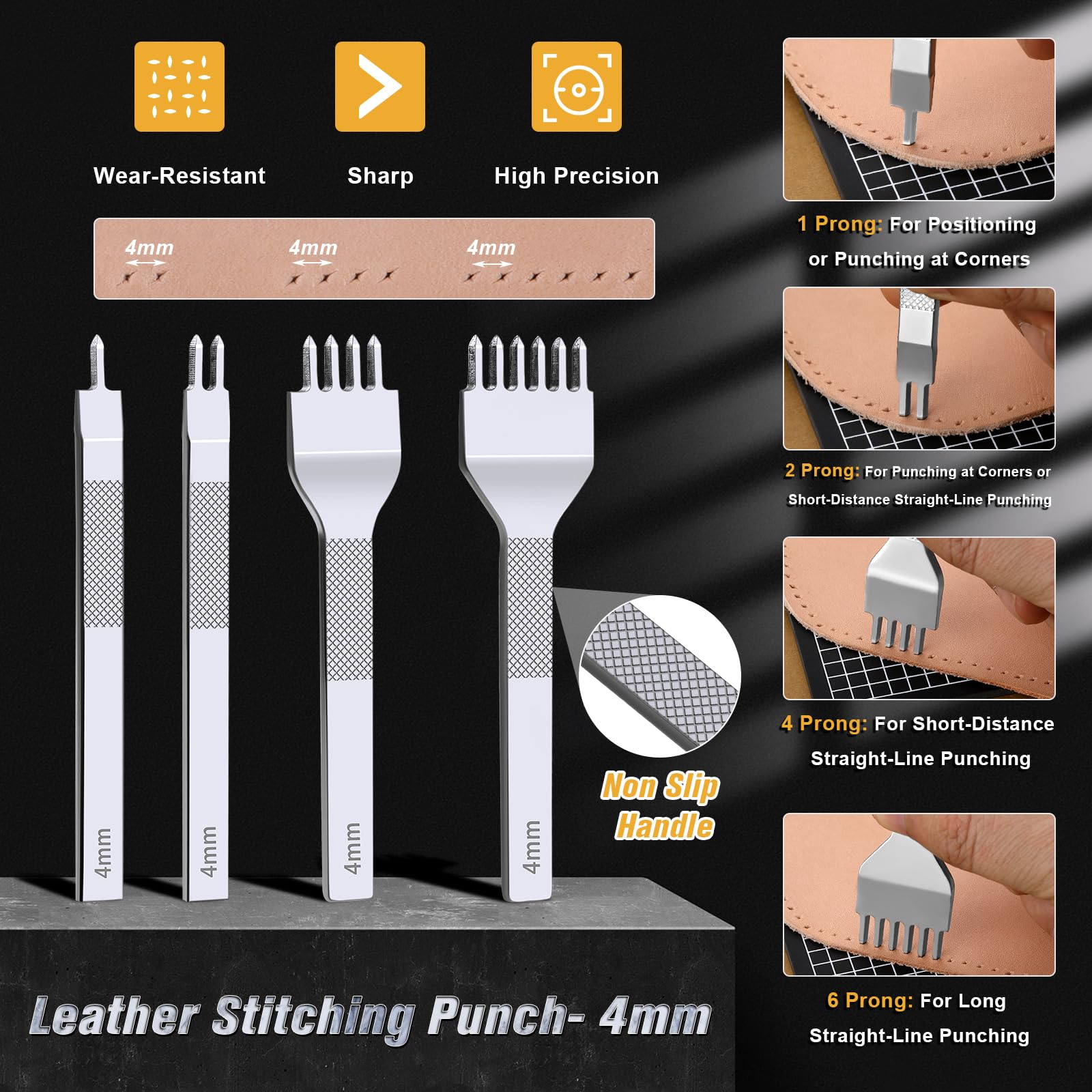 Leather Stitching Punch Kit - 56 Pcs for Beginners -2