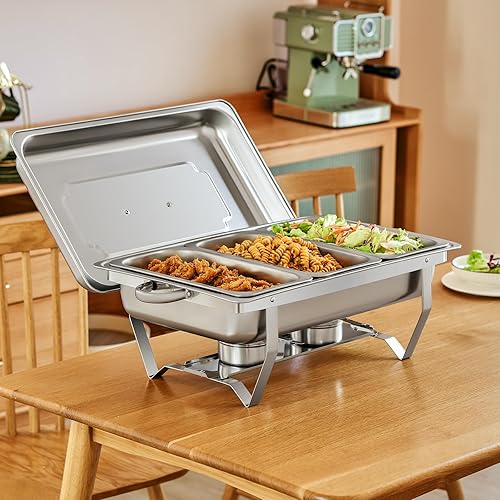 Miniatura 8 de Juego de bufé de platos para rozar, 4 unidades de 8 cuartos de galón para catering con doce bandejas de comida de tamaño 13, soportes de