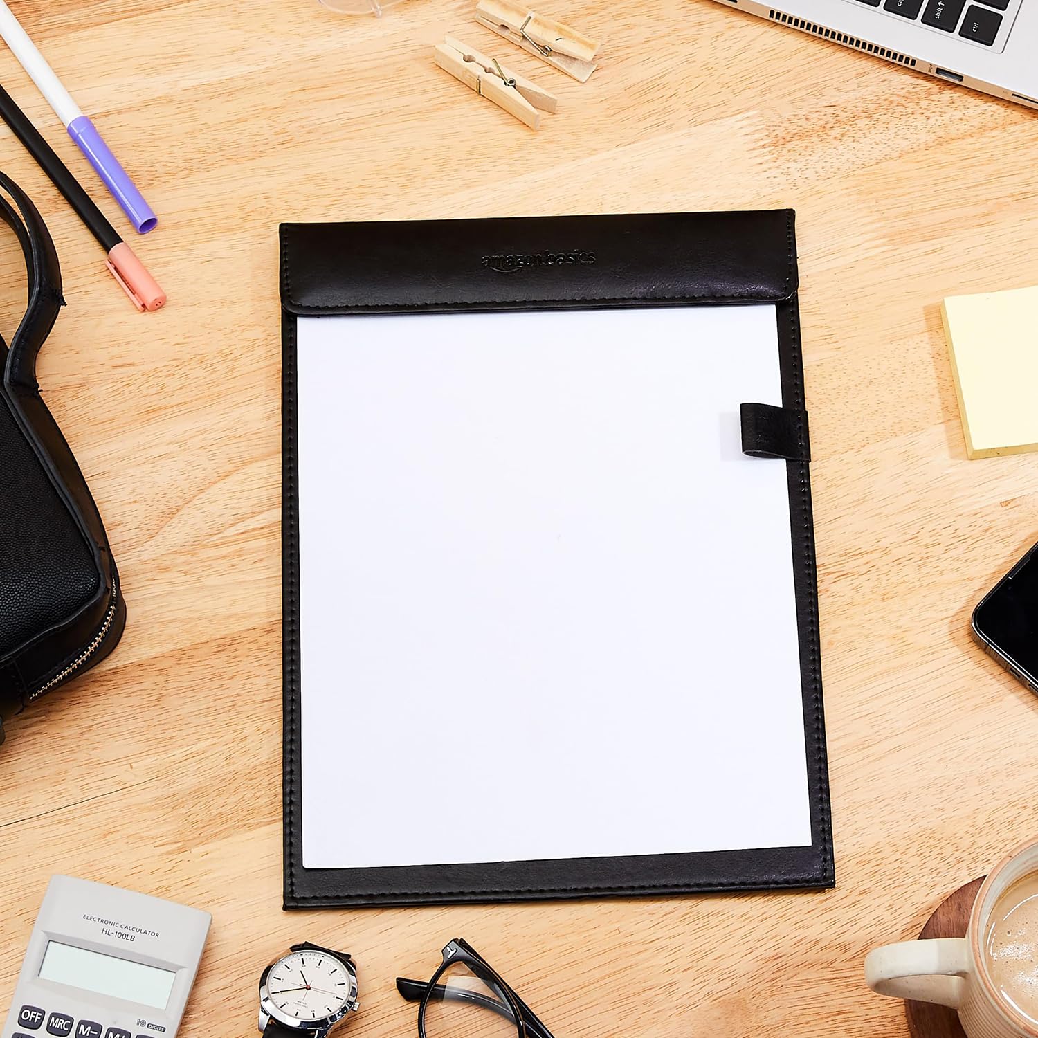 Amazon Basics Writing Pad for Exam | PU Leather Exam Board with Pen Holder Loop | Durable | for Office, School | A4, Black 3