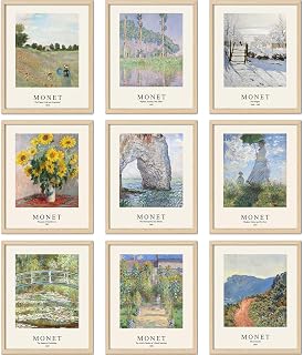 TRAMIN 9Pcs Monet Poster, Monet Wall Art, Monet Artwork for Walls, Claude Famous Art Prints Posters, Water Lilies Monet Prints, Claude Oil Classic Paintings Fine Art Vintage Pictures (8x10 UNFRAMED)