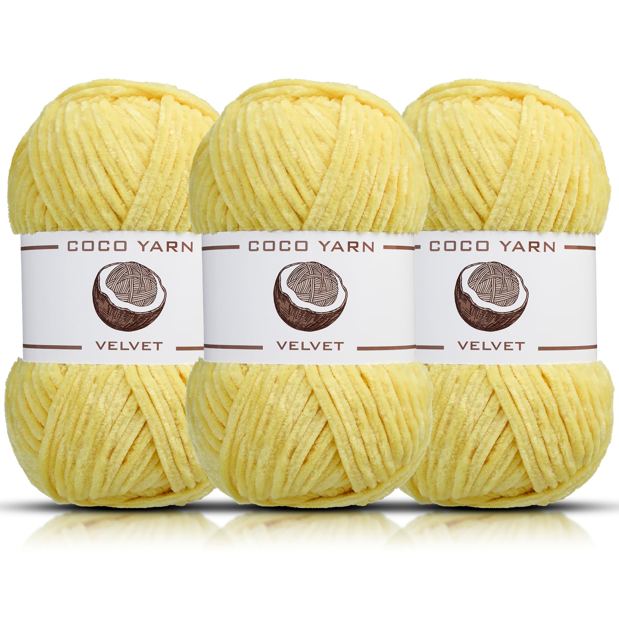 Velvet Yarn for Crocheting – CocoYarn - Chenille Chunky Yarn for Hand Knitting, Fluffy Soft Plush Amigurum Bulky Baby Blanket Yarn for Crochet 100g -131yds (3, Yellow-13)