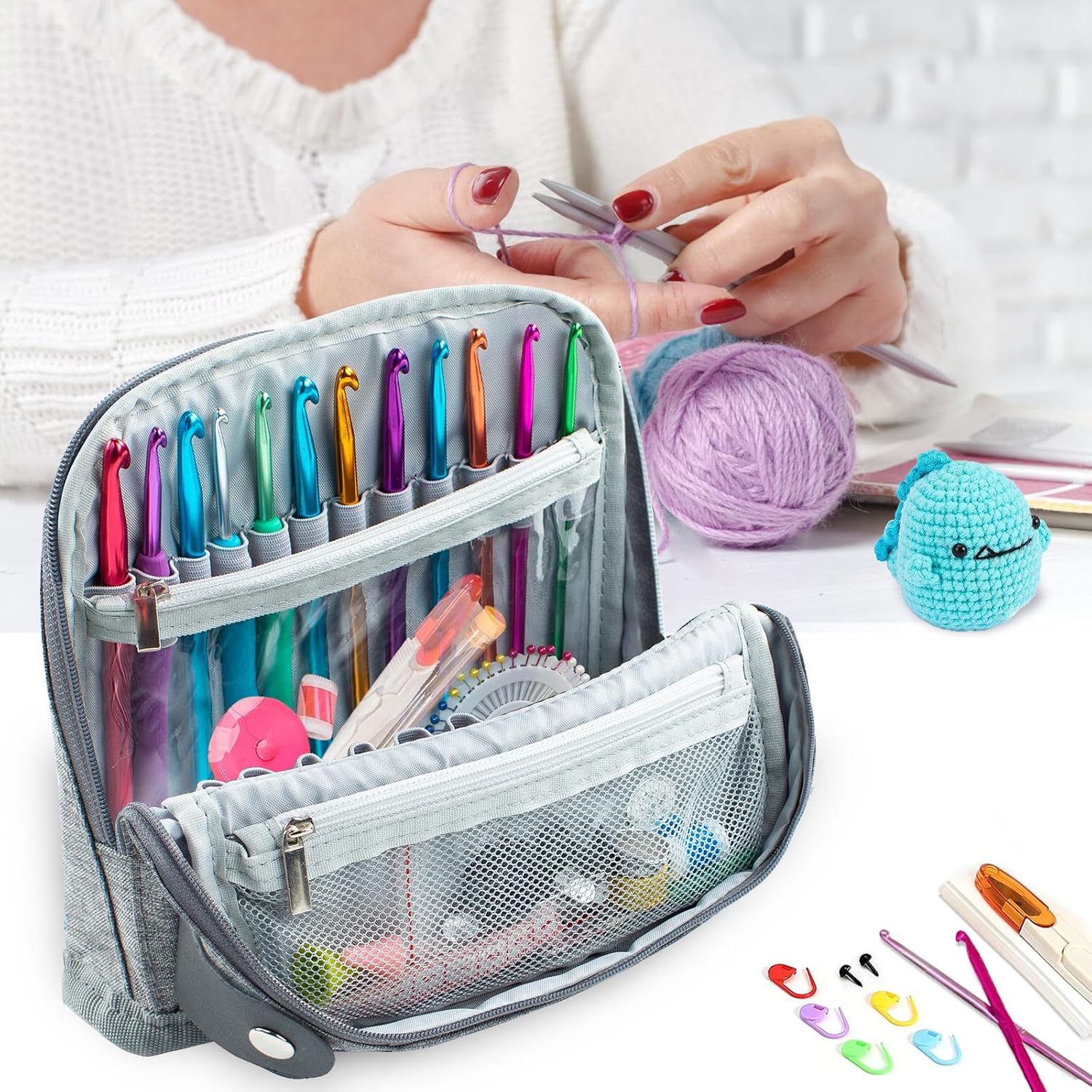 MYBAGZING Crochet Hook Case - Stand Up Organizer - Unique Design - Knitting & Crochet Supplies Holder