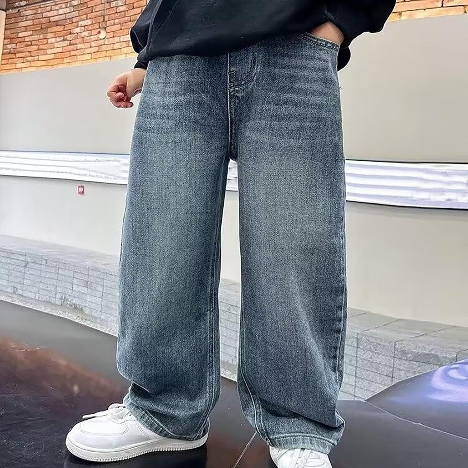 Baggy Jeans for Teen Boys Wide Leg Cargo Denim Pants Youth Kids Oversized Jeans Streetwear Preppy Clothes with Pockets