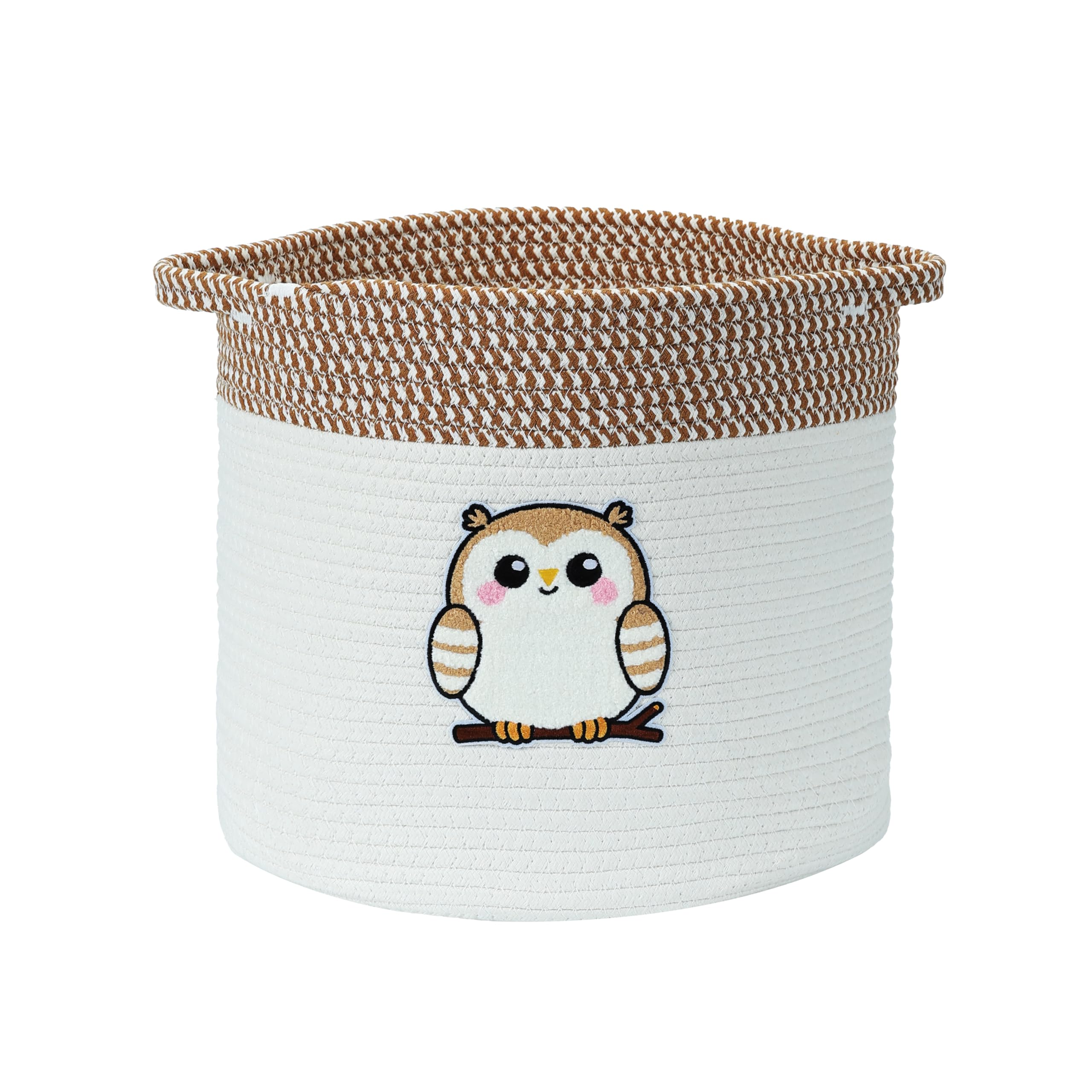 Goodheim Cotton Rope Storage Basket with Handles, Woven Toy Basket & Baby Laundry Hamper, Nursery Organizer for Stuffed Animals, Baby Clothes & Blankets Owl 30cm x 30cm
