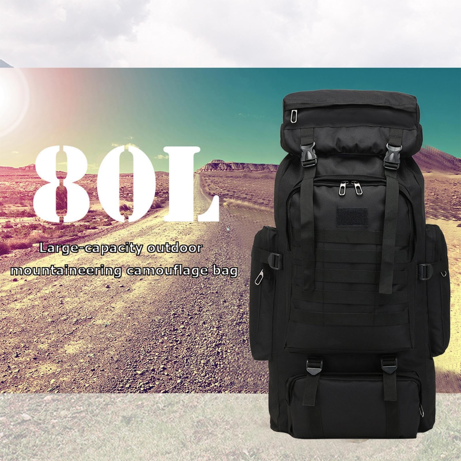 Sac à dos militaire tactique 80 L, sac à dos imperméable et résistant pour toutes les aventures en tout terrain, grand sac de transport de matériel de survie pour le camping et les expéditions