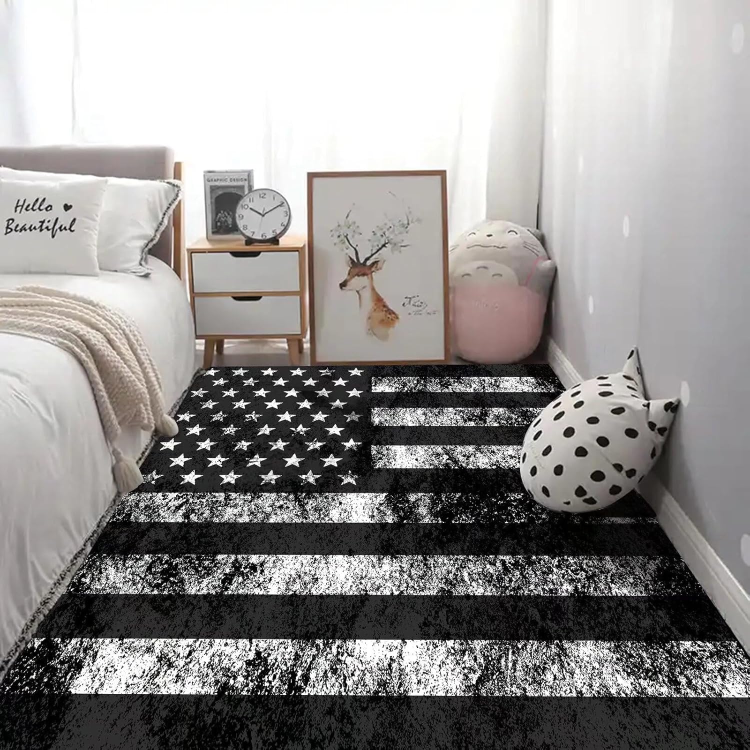 kxry 5 * 7 Feet USA American Flag Soft Area Rugs for Kids Girls Boys Dirty US Stars Stripes Flags Floor Carpet for Living Room Bedroom Dorms Nursery Rooms Home Decor Aesthetic