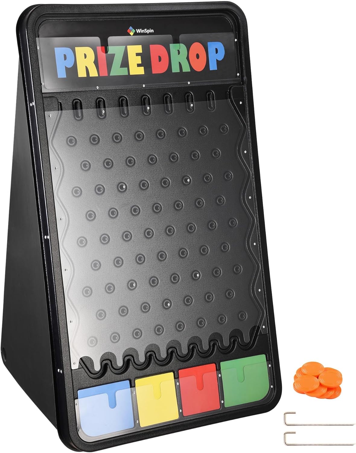 41"X25" Prize Drop Plinko Board, Foldable Stand with 12 Playing Pucks, Tabletop Penny Drop Game for Carnival Trade Show Live Stream Party