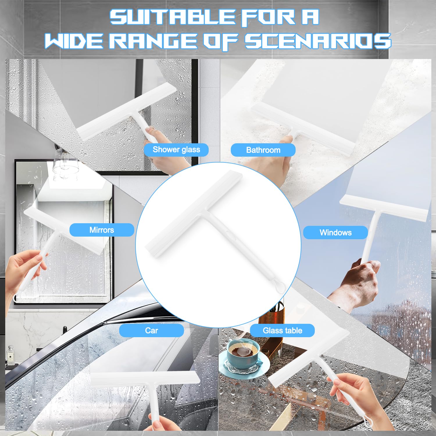 PZJFH Raclette De Douche Noir 21cm,avec Crochet Autocollant Raclette Douche En Silicone Avec Pour Porte En Verre Salle De,Pas De Perçage Douche Nettoyage De Verre Raclette Vitre Pour Fenêtre Voiture