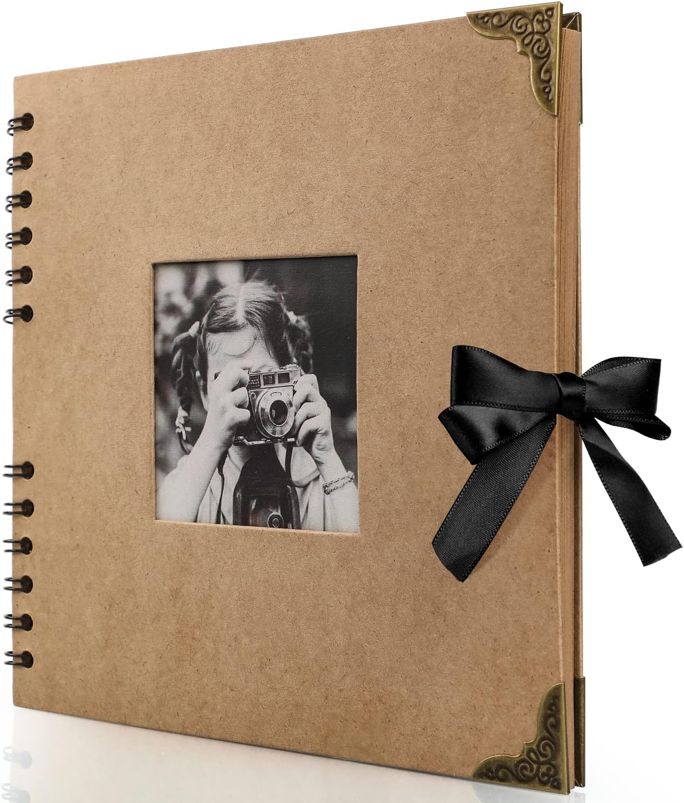 Scrapbook Photo Album - 8 x 8 inch, 60 Pages, Kraft Paper, Ribbon, Corner Protectors, Suitable for Travel, Graduation, Memories