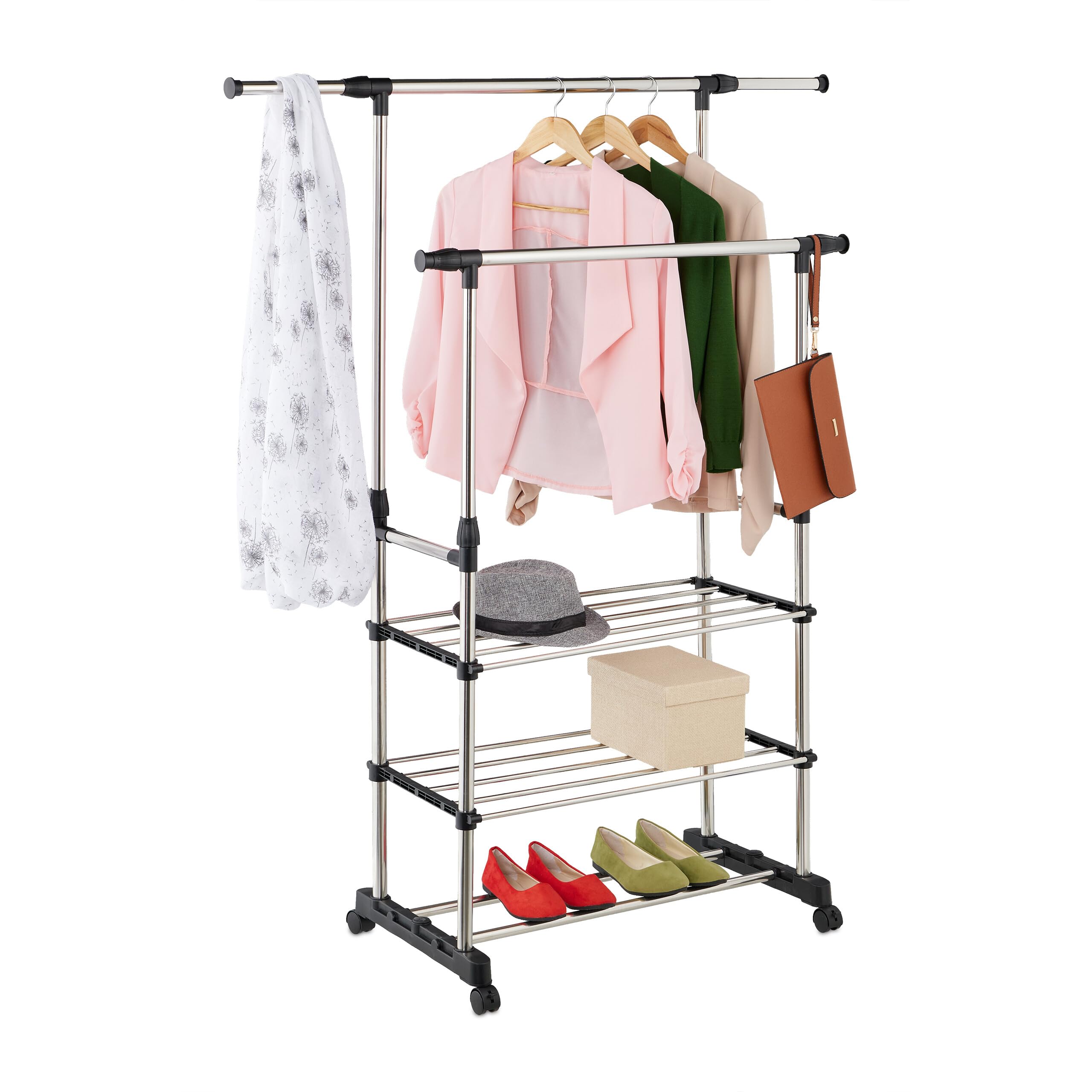 Porte-manteau double tringle Relaxdays réglable en hauteur et largeur