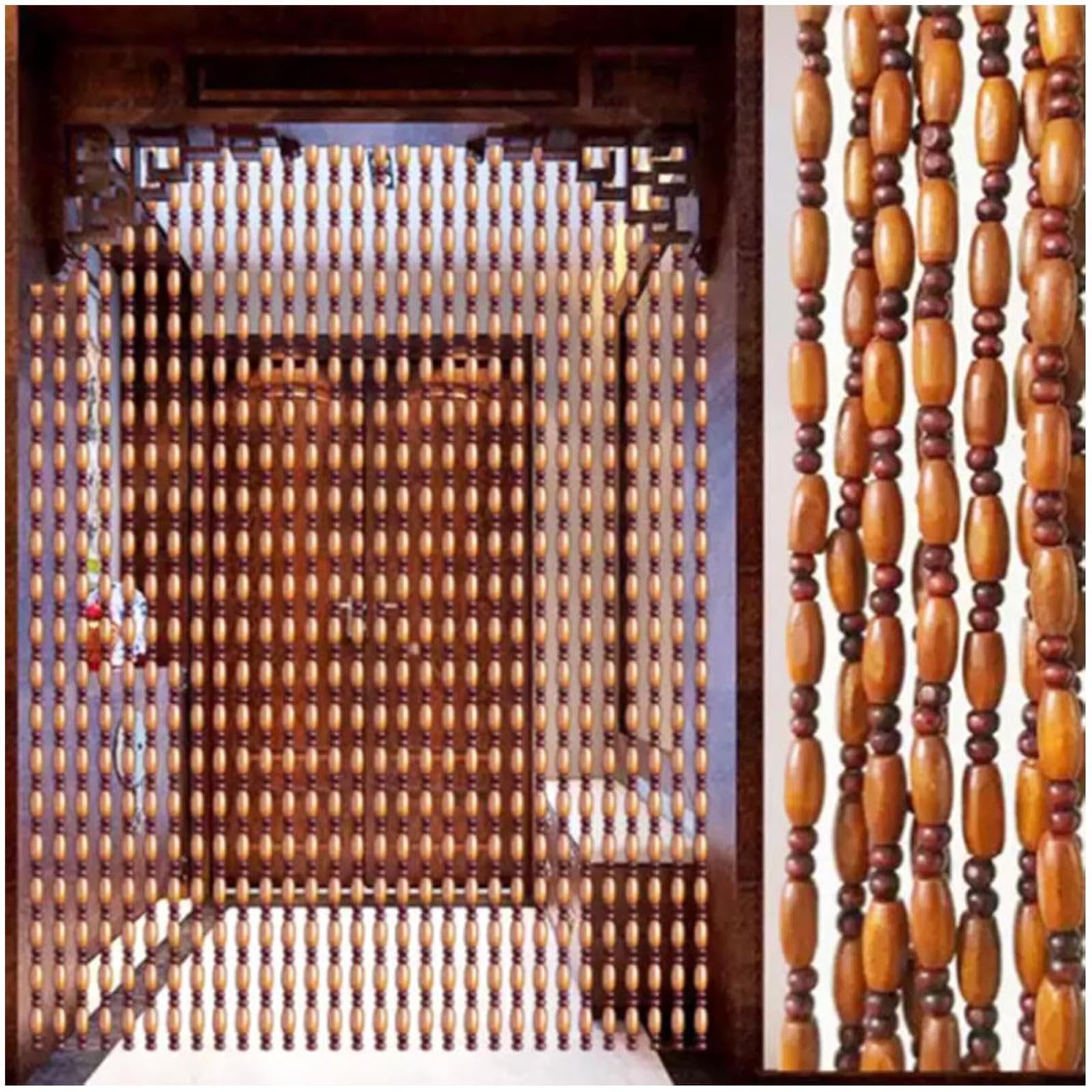 Rideau De Porte Perlé, Rideau De Perles À Brins pour Portes, Rideau De Perles en Bois De Bambou Naturel, Rideau pour Porte Décoratif Suspendu, Panneaux Anti-Mouches,60strands-120x190cm