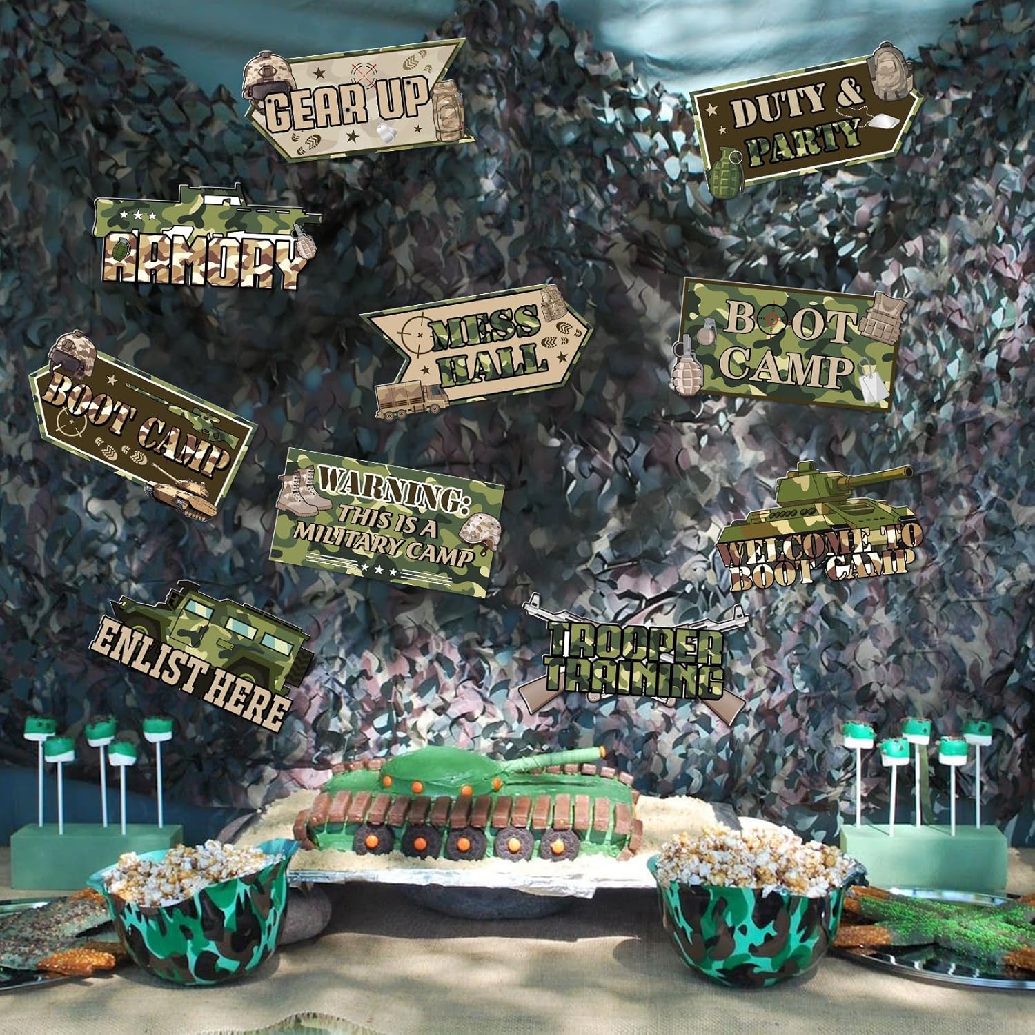 20 Pcs Army Party Decorations Military Themed Camouflage Directional Signs for Boys Men Army Birthday Party Family Gathering Photo Booth Props Door Wall Yard Decor