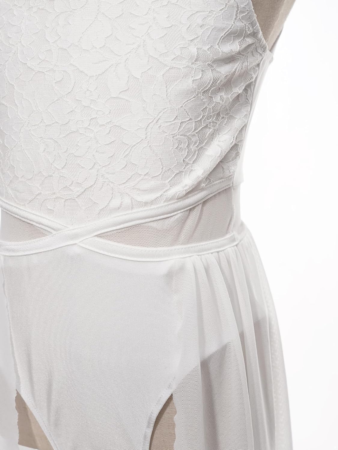 Kids Girls Mock Neck Ballet Modern Dance Lyrical Dress Hollow Back Leotard with Asymmetrical Flowy Chiffon Skirt