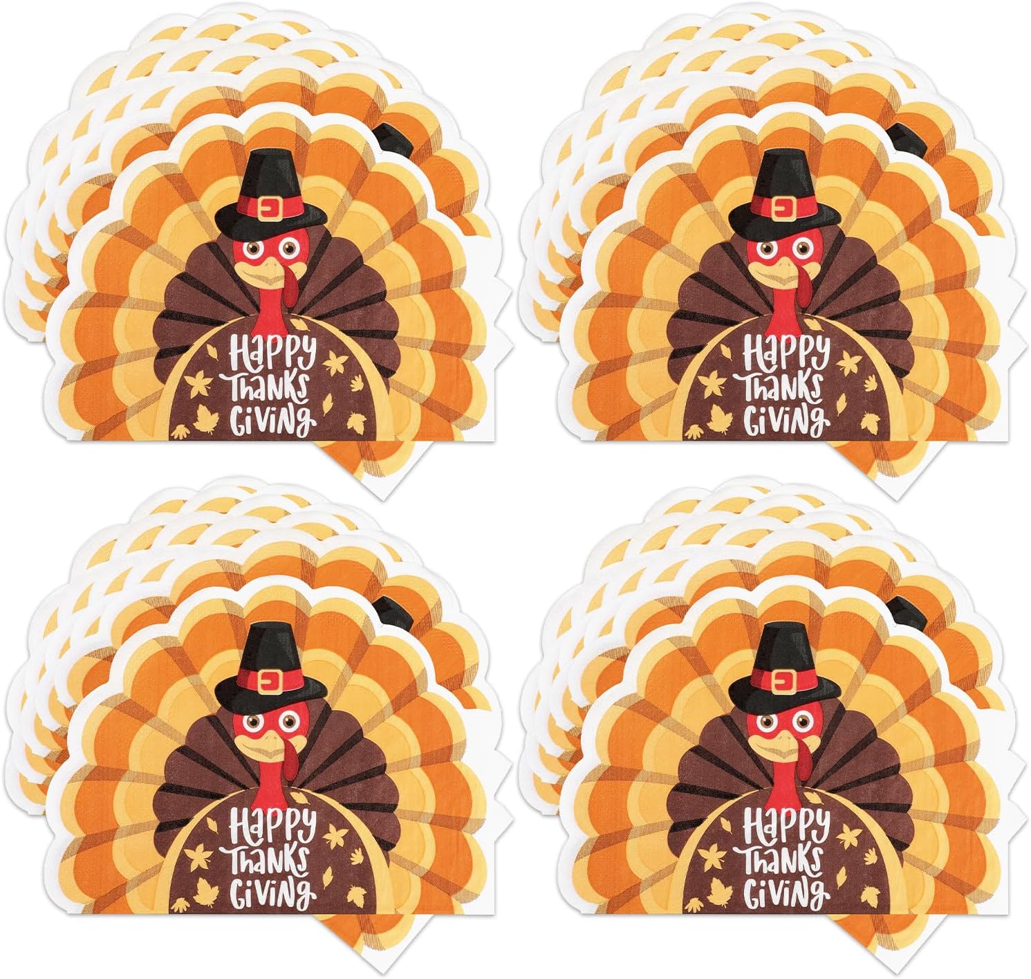 HOWAF 60 PCS Thanksgiving Turkey Paper Napkins, Happy Thanksgiving Turkey Disposable Napkins for Fall Harvest Thankful Party Tableware Family Dinner, 6 x 5 inch Turkey Disposable Napkins