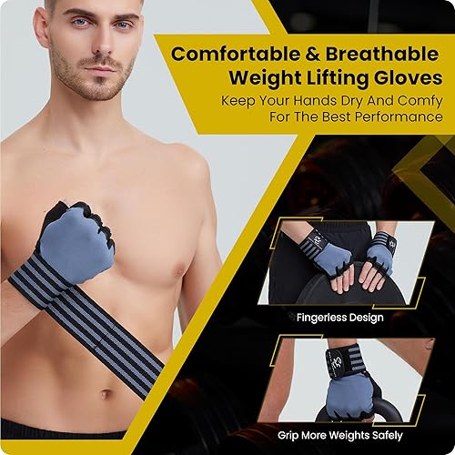 Miniatura 4 de Special Essentials Guantes de gimnasio de entrenamiento para hombres y mujeres, guantes de ejercicio sin dedos con acolchado antideslizante y correa
