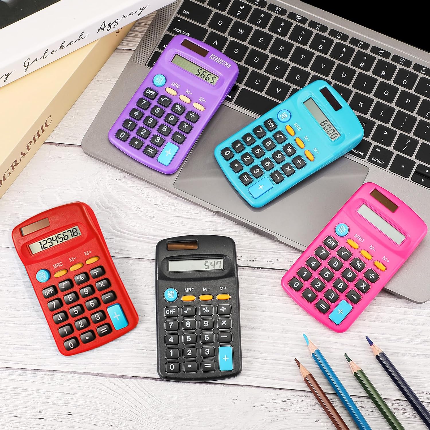 24 Pcs Pocket Size Basic Calculators Dual Powered Handheld 8 Digit Display Desktop Calculators for Desktop Home Office(Multi Color)