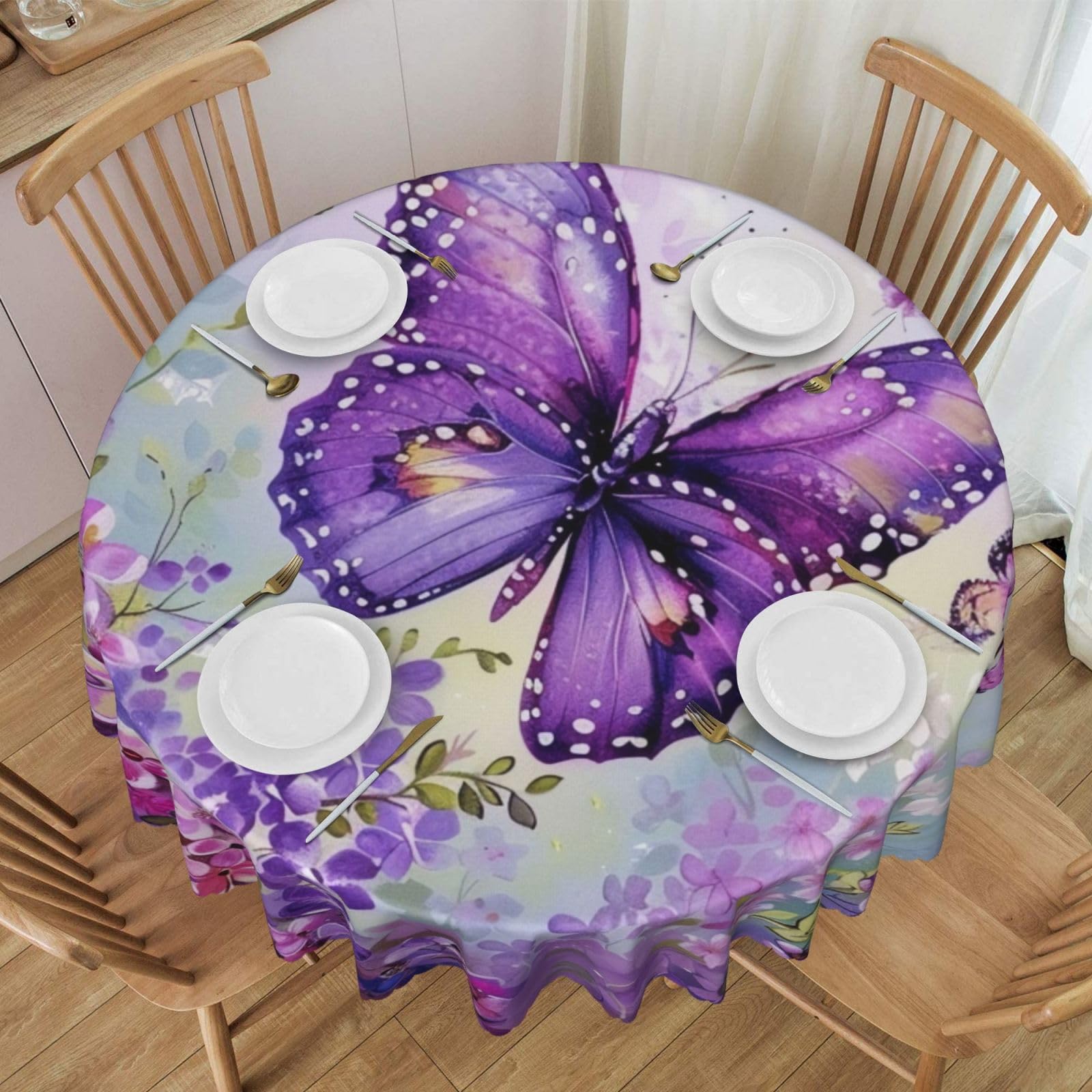 Nappe ronde imprimée papillon pour cuisine et repas conviviaux en famille