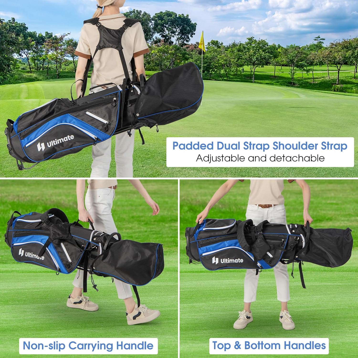 KOTEK Golf Stand Bag, 14 Way Top Divider Golf Club Bag with Cooler, 6 Zippered Pockets, Rain Hood, Adjustable Dual Shoulder Straps & Umbrella Holder, Lightweight Golf Bag for Men Women
